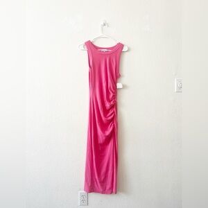 NEW Michael Stars Demi Ribbed Dress Hot Pink‎ Small Midi Ruched Stretch